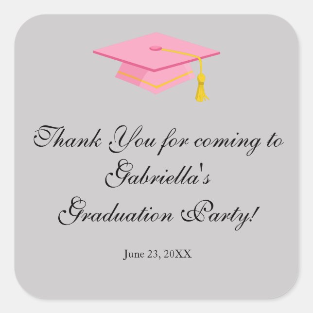 Quadrado Boné de formatura Rosa, Obrigado, Adesivo Redondo (Frente)
