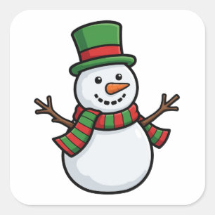 Quadrado Boneco de Neve Alegre Adesivo de Inverno