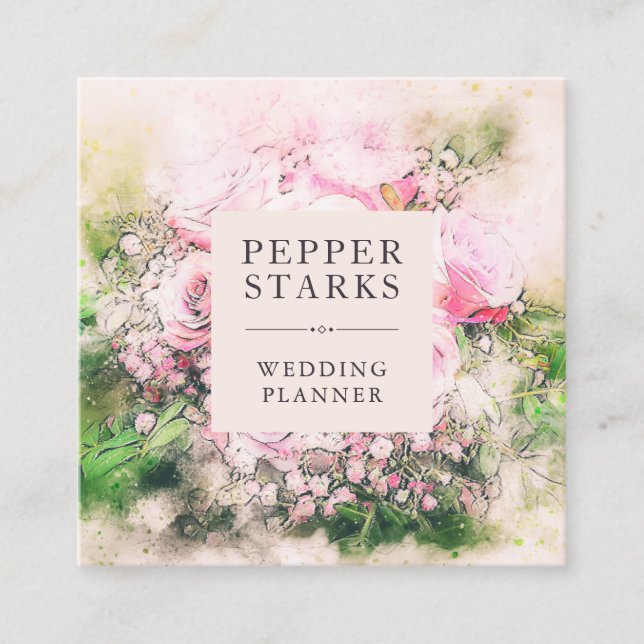Quadrado Buquê Floral Elegante| Cartão de visita (Frente)
