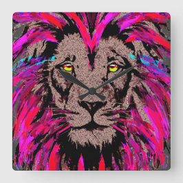 Quadrado Cabeça De Leão Rosa - Relógio De Leão - Retrato De
