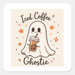 Quadrado Café Gelado Fantasminha - Adesivo de Vinil Fofo de