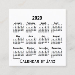 Quadrado Calendário Branco de 2029 por Cartão de visita da 