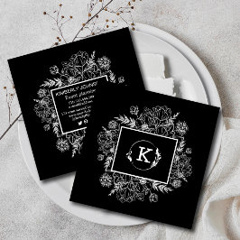 Quadrado Cartão de visita Branco Botânico Moderno