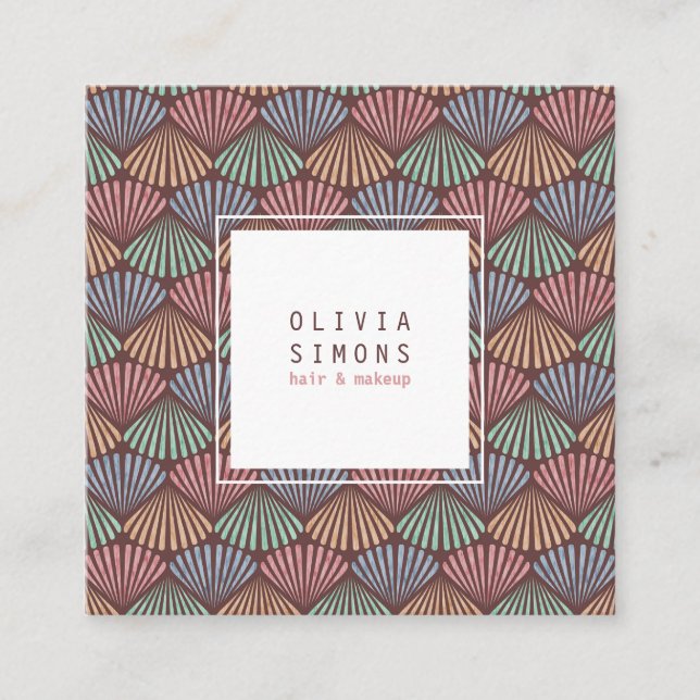 Quadrado Cartão de visita com padrão de retro-conchas. (Frente)