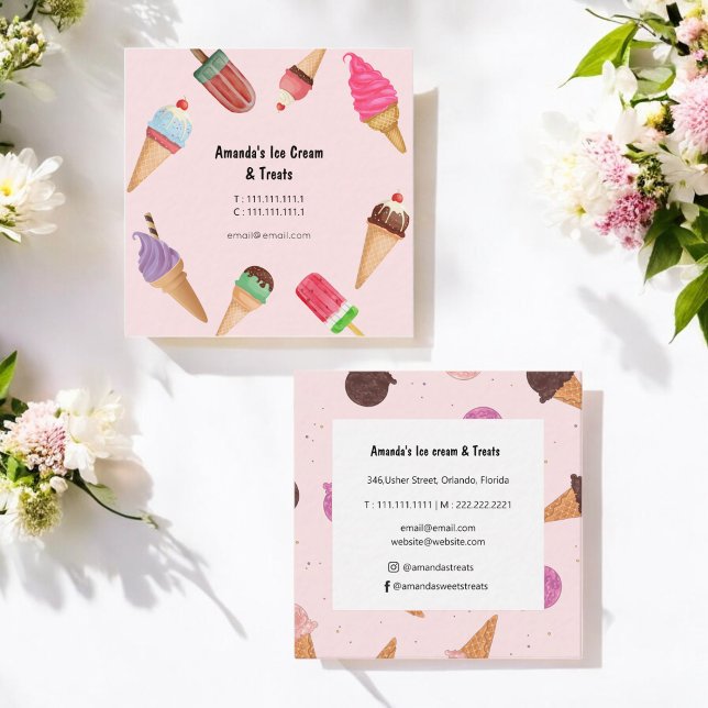 Quadrado Cartão de visita Cor-de-rosa Compro do sorvete (Criador carregado)
