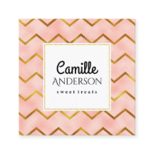 Cartão de visita cor-de-rosa das listras do ouro e