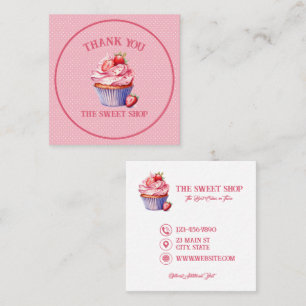 Quadrado Cartão de Visita da Padaria Pink Cupcake Texto E