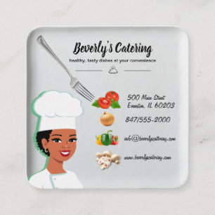 Quadrado cartão de visita de catering em placas de comida