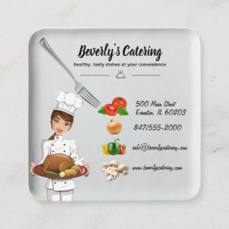 Quadrado cartão de visita de catering em placas de comida