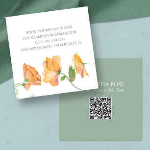 Quadrado Cartão de visita de Código QR - Floral de Aquarela