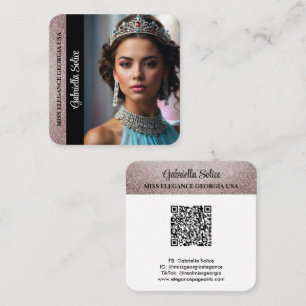 Quadrado Cartão de Visita de Desfile com Foto Glam Glitter