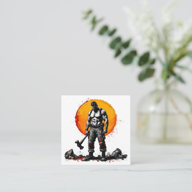 Quadrado cartão de visita de fantasia medieval bárbara guer (Em pé/Frente)