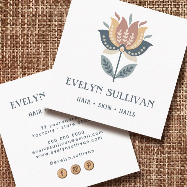 Quadrado cartão de visita de flor de arte popular escandina (Criador carregado)