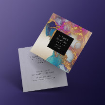 Cartão de visita de folha azul-aquarela Dourada