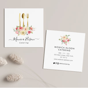 Quadrado cartão de visita de logotipo floral de catering