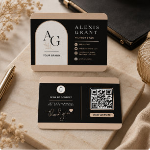 Quadrado Cartão de Visita de Luxo Preto Bege com QR Brandin