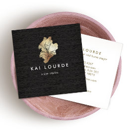 Quadrado Cartão de visita de madeira da planta Dourada