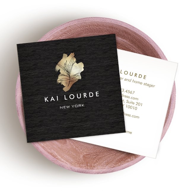 Quadrado Cartão de visita de madeira da planta Dourada (Criador carregado)