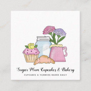 Quadrado Cartão de visita de padaria de Cupcakes de campo