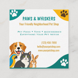 Quadrado Cartão de Visita de Pet Shop Personalizado Diverti