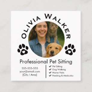 Quadrado Cartão de Visita de Pet Sitter Foto & Nome Perso