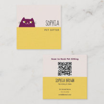 Cartão de Visita de Pet Sitter QR Amarelo Gatinho