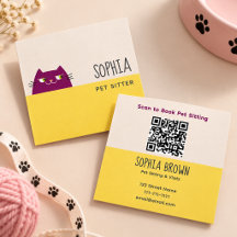 Cartão de Visita de Pet Sitter QR Amarelo Gatinho