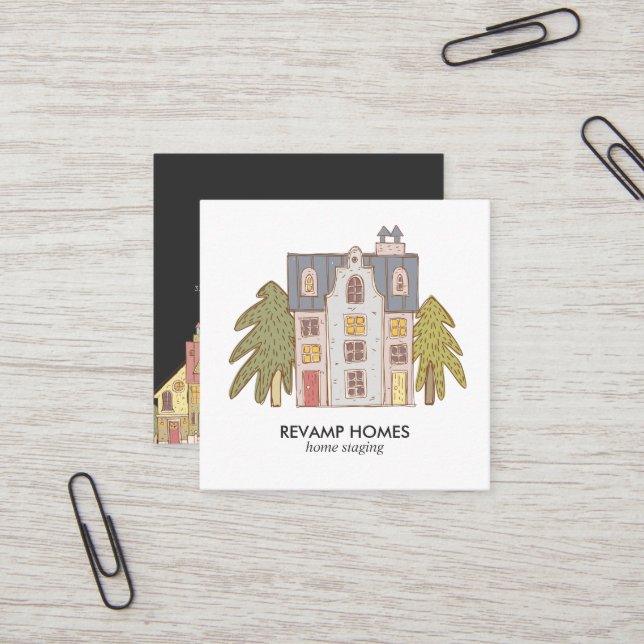 Quadrado Cartão de visita de Preparação do Desenho de Mão p (Frente/Verso In Situ)