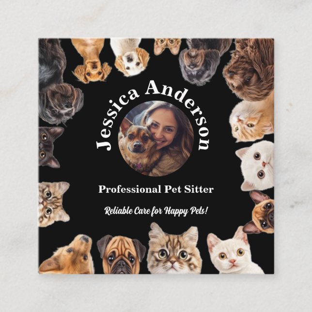 Quadrado Cartão de visita de Separador Preto com Foto Perso (Frente)