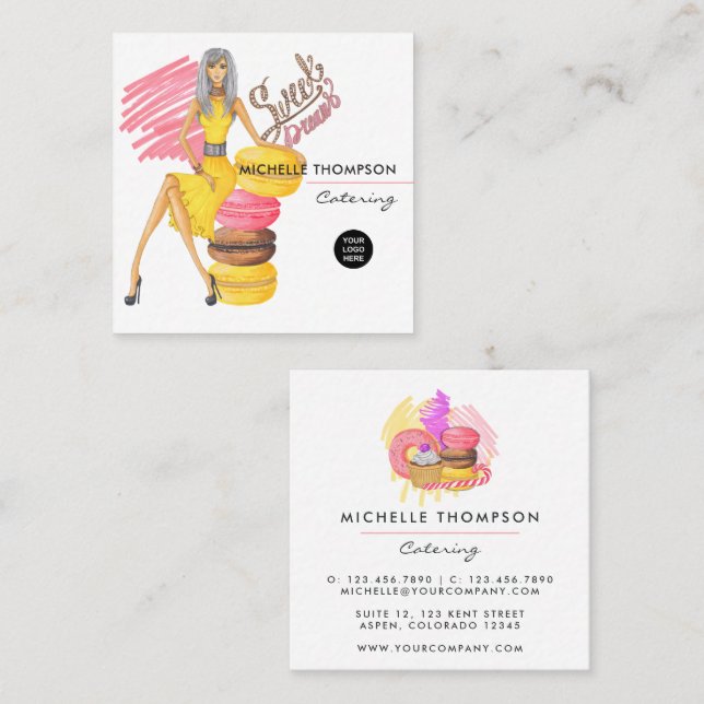 Quadrado Cartão de Visita de Serviço de Buffet (Frente/Verso)