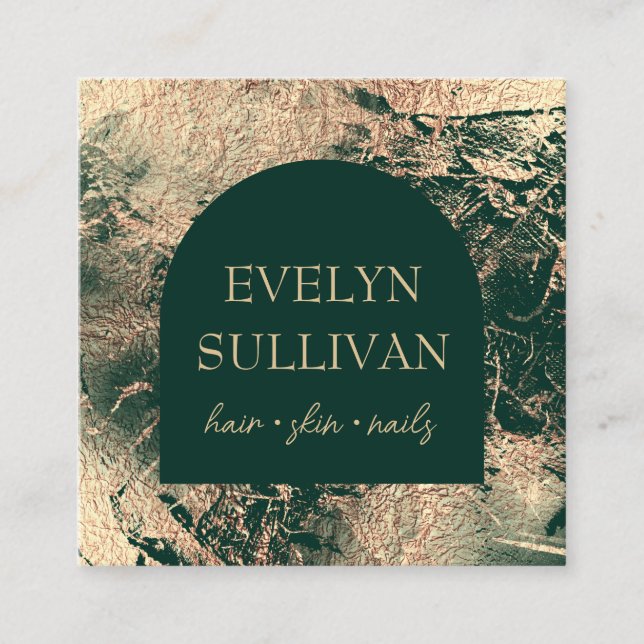 Quadrado Cartão de visita de textura esmeralda verde e dour (Frente)