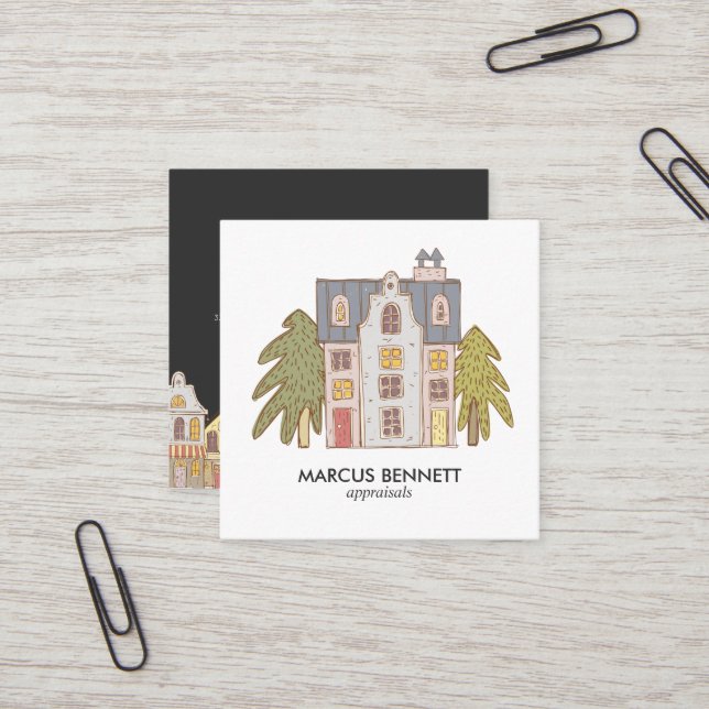 Quadrado Cartão de visita do Avaliador Imobiliário Desenhad (Frente/Verso In Situ)
