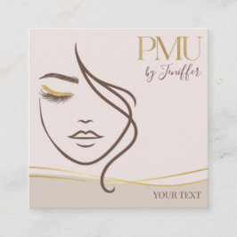 Quadrado Cartão de Visita Elegante Bege e Dourado PMU