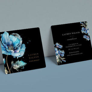 Quadrado Cartão de visita Elegante de Flor Azul