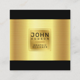 Quadrado Cartão de visita Elegante Dourado e Preto com linh