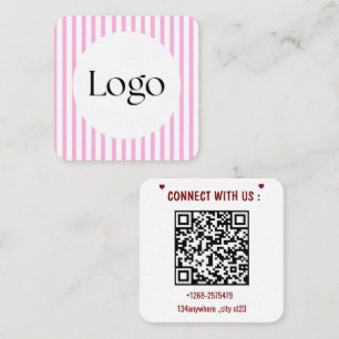 Quadrado Cartão de Visita Empresarial Código QR Faixa Rosa