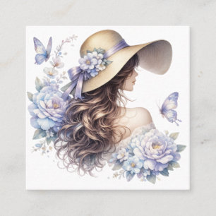 Quadrado Cartão de Visita Feminino Floral Azul Elegante