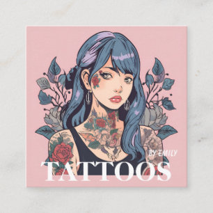 Quadrado Cartão de Visita Gráfico de Artista de Tatuagens
