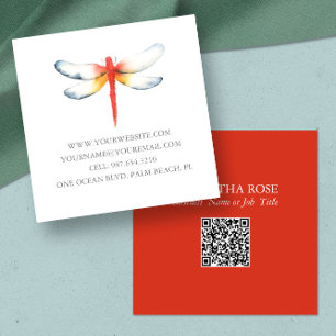 Quadrado Cartão de visita Modelo Watercolor Red Dragonfly