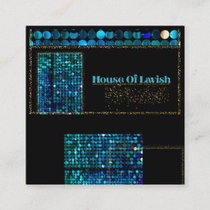 Quadrado Cartão de Visita Preto Luxo Moderno Mosaico Azul