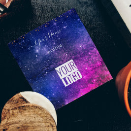 Quadrado cartão de visita roxo da galáxia com marca