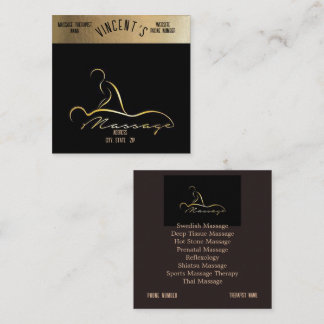 Quadrado Cartão de Visita Terapia de Massagem Dourado e Pre