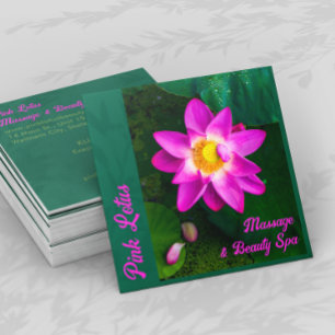 Quadrado Cartão de visita Verde de Bela Lótus Rosa Spa