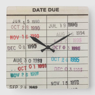 Quadrado Cartões de biblioteca imprimíveis - Relógio de 