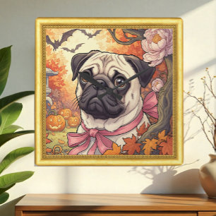 Quadrado Casa do Pug, Halloween Art Nuovo, Relógio de Pared