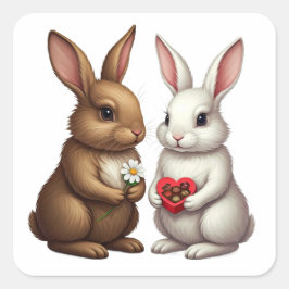 Quadrado Casal de Coelho Fofo – Adesivo de Bunny Amor