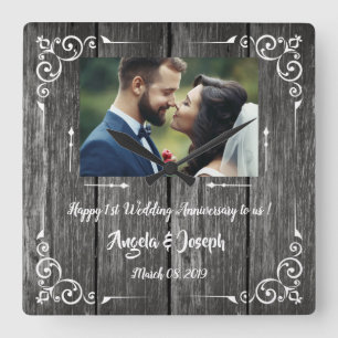 Quadrado Casamento de 1rua Aniversário Relógio de Madeira O