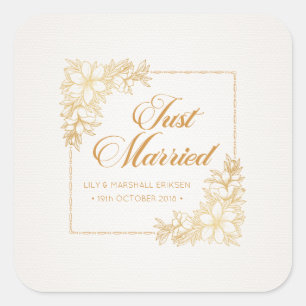 Quadrado Casamento Elegante Recém-Casados Selo Adesivo