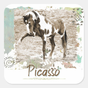 Quadrado Cavalo Pintado Selvagem Picasso Adesivo de Foto Gr