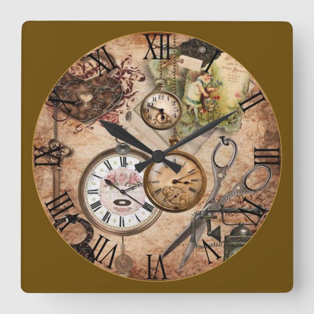 Quadrado Cheio de Relógio de Relógios Numeração Romana (Frente)